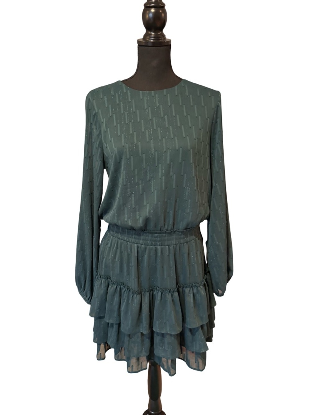 Express Teal Long-Sleeve Tiered Ruffle Dress